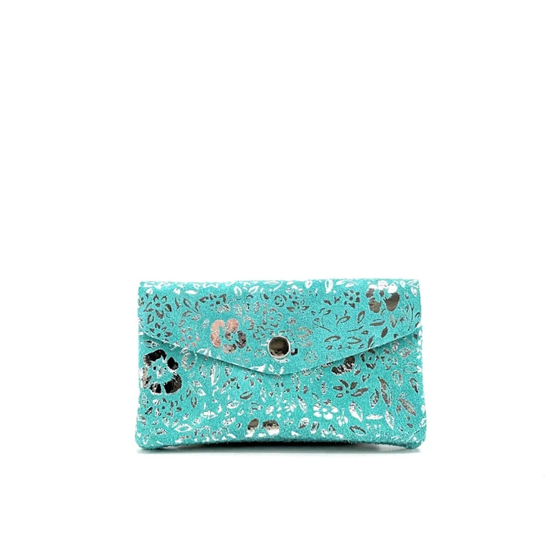 Pochette porte-monnaie en daim COMPO BLOOM Bleu des mers du sud