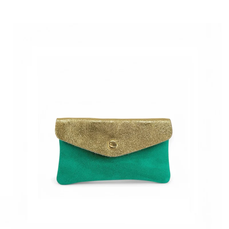 Pochette porte-monnaie en daim et cuir irisé COMBI Vert menthe