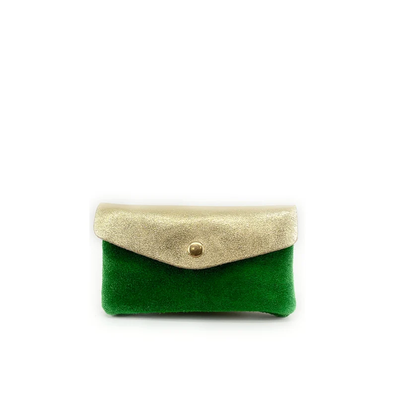 Pochette porte-monnaie en daim et cuir irisé COMBI Vert anglais