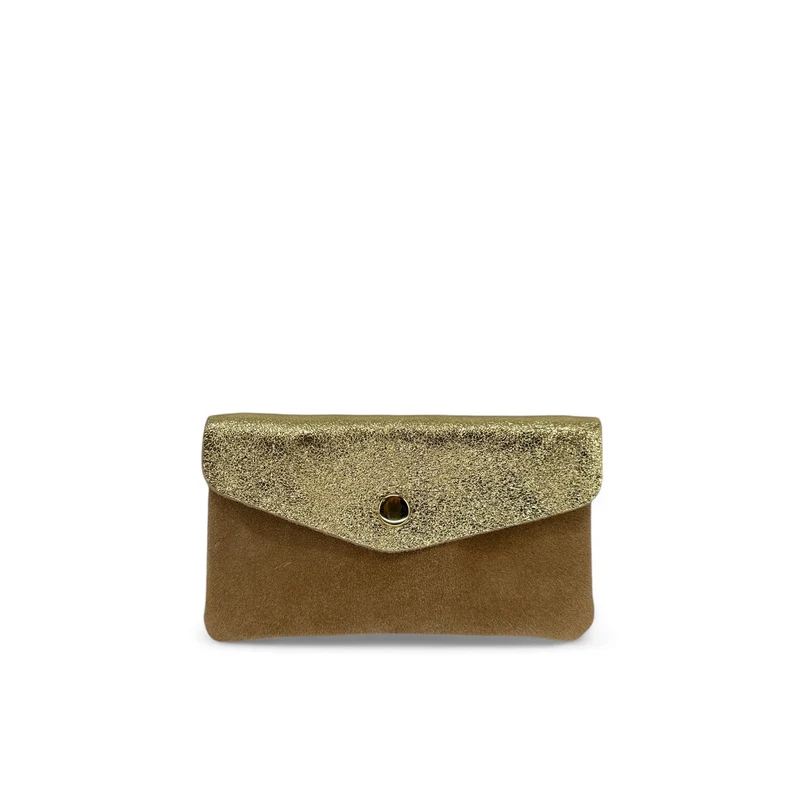 Pochette porte-monnaie en daim et cuir irisé COMBI Taupe