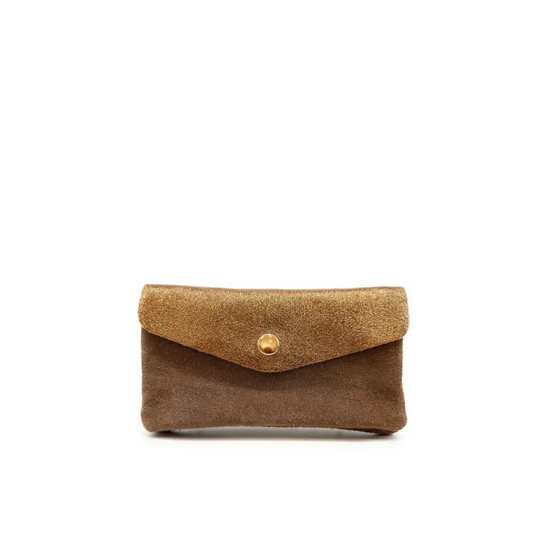 Pochette porte-monnaie en daim et cuir irisé COMBI Bronze