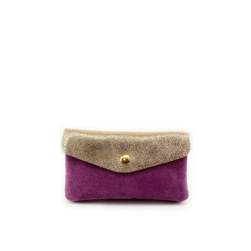 Pochette porte-monnaie en daim et cuir irisé COMBI Violet prune