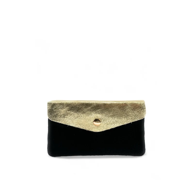 Pochette porte-monnaie en daim et cuir irisé COMBI Noir