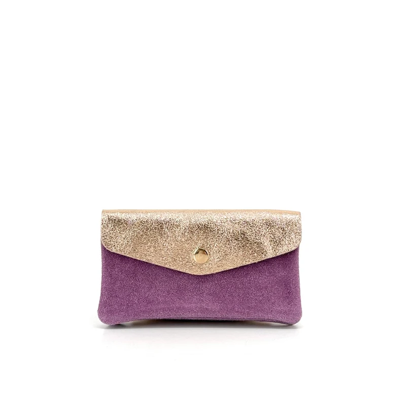Pochette porte-monnaie en daim et cuir irisé COMBI Violet mauve