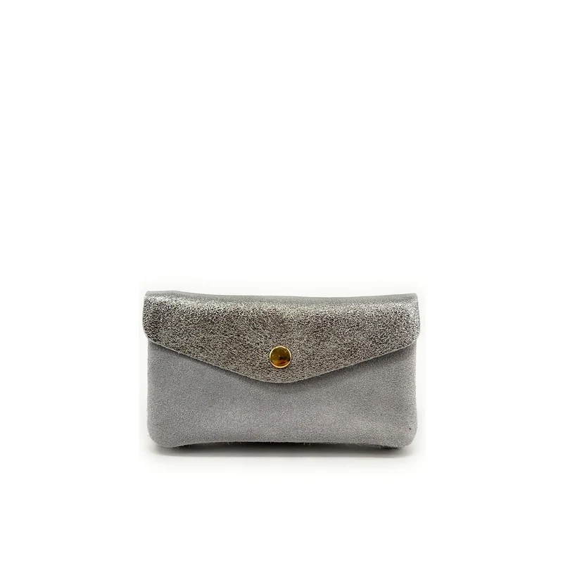 Pochette porte-monnaie en daim et cuir irisé COMBI Gris clair