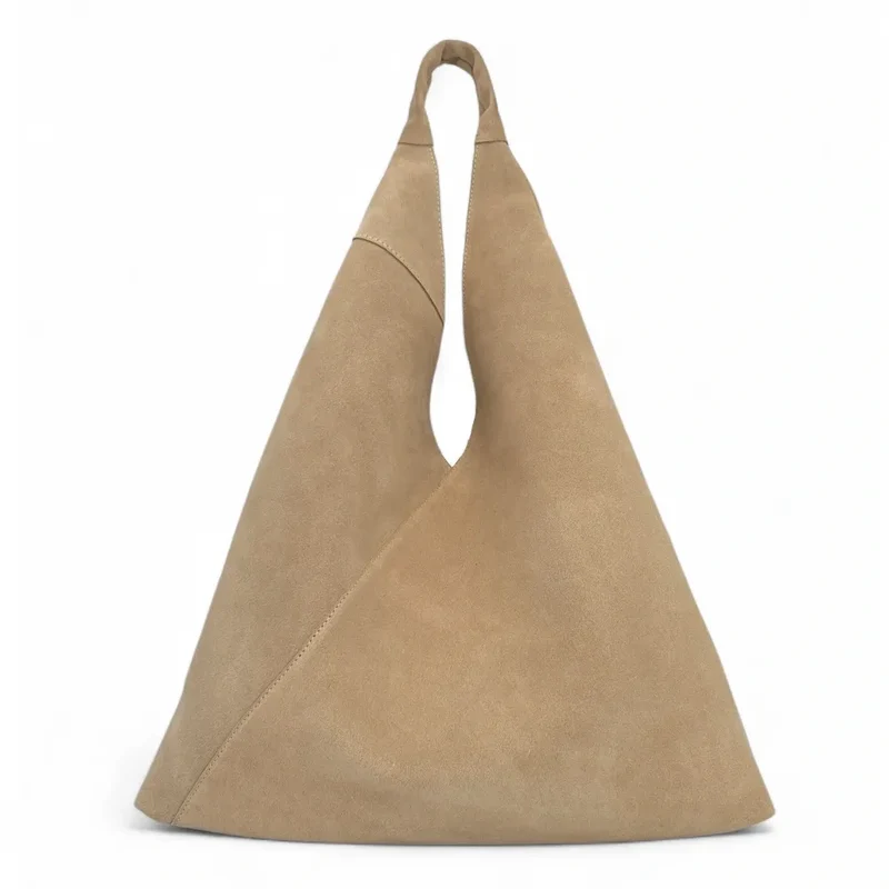 Grand sac hobo en daim EOLIA Taupe clair