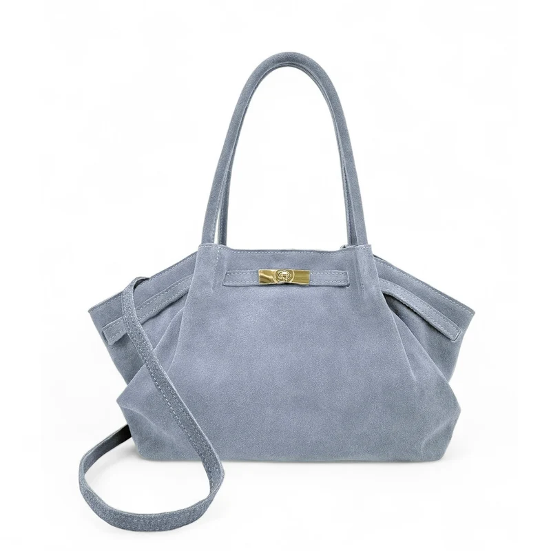 Sac cabas loose en daim ALANA Bleu pastel