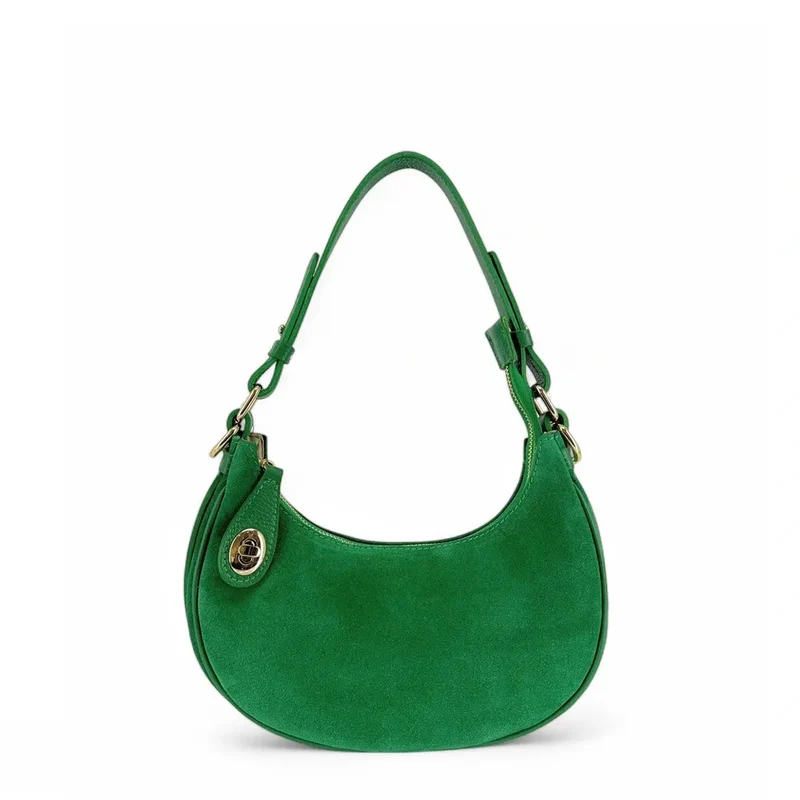 Sac à main demi-lune en daim MUNE Vert anglais