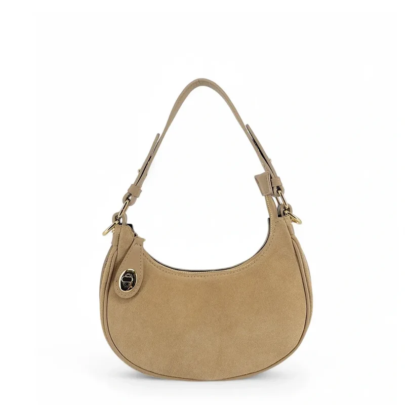 Sac à main demi-lune en daim MUNE Taupe