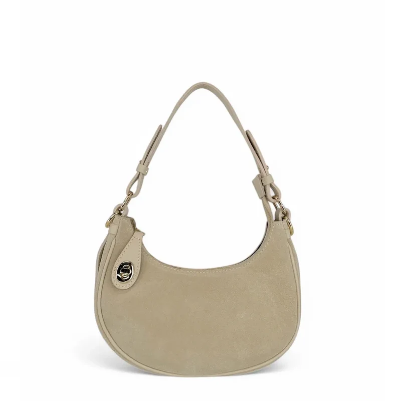 Sac à main demi-lune en daim MUNE Taupe clair
