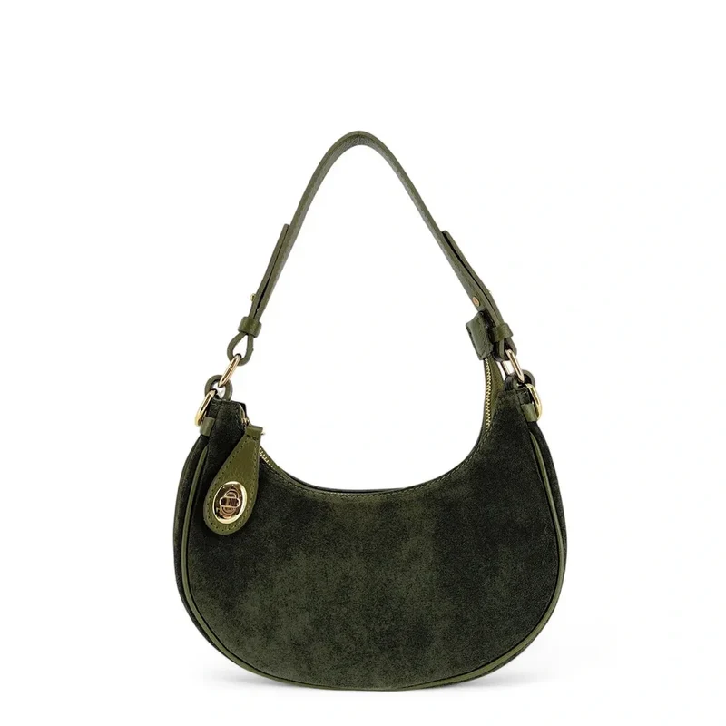 Sac à main demi-lune en daim MUNE Kaki