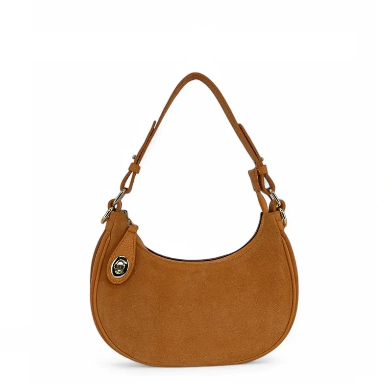 Sac à main demi-lune en daim MUNE Camel clair