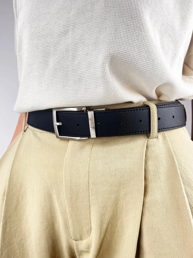 Ceinture réversible en cuir vegan - Noir & Camel