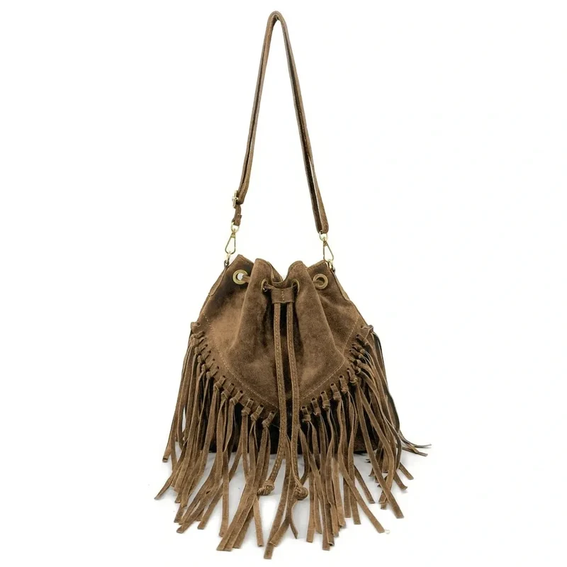 Sac bourse en daim APONI Taupe