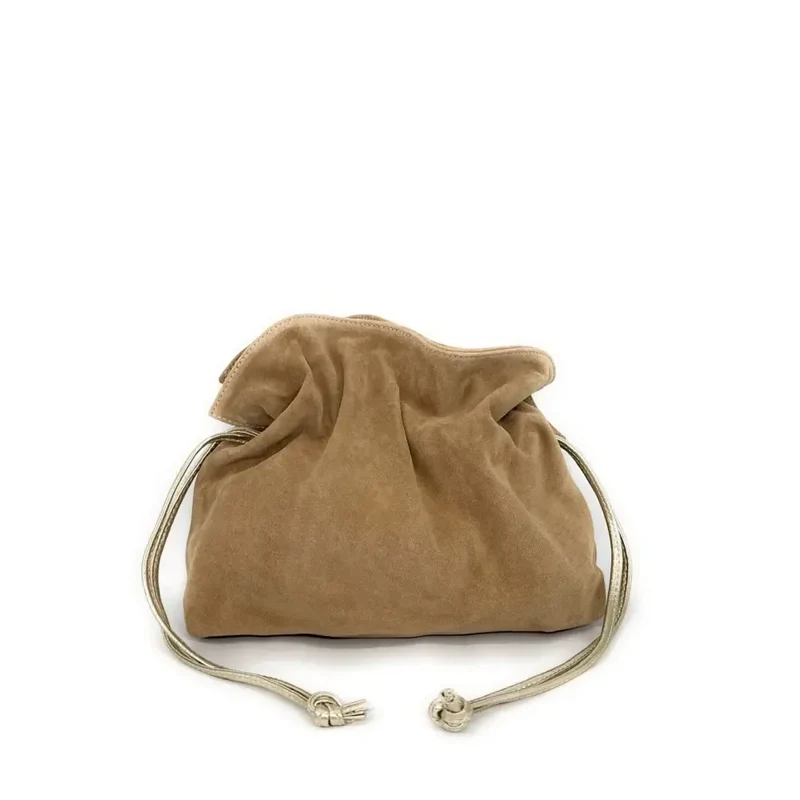 Sac bourse en daim CHENOA Taupe clair