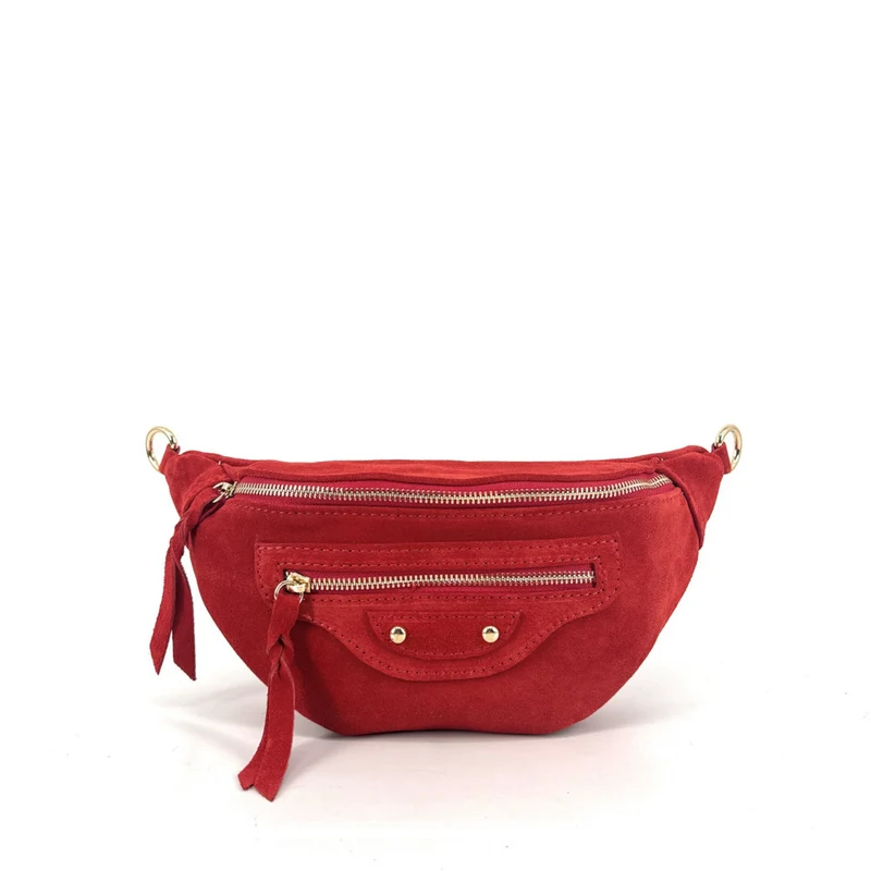 Sac banane en daim LOUKA Rouge coquelicot
