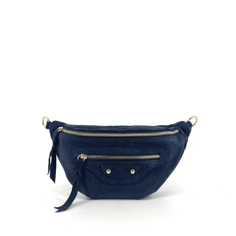 Sac banane en daim LOUKA Bleu marine