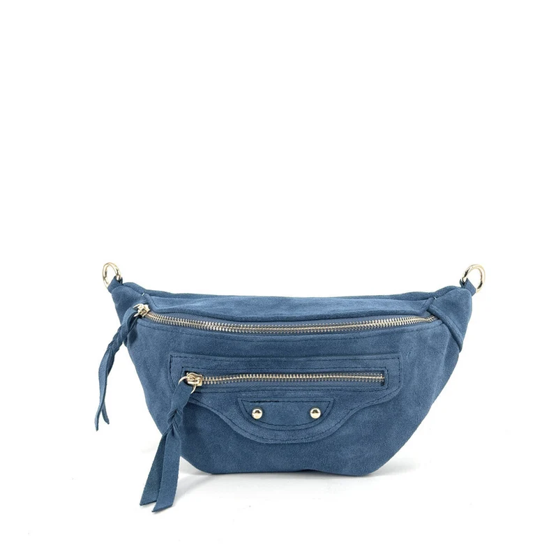 Sac banane en daim LOUKA Bleu denim