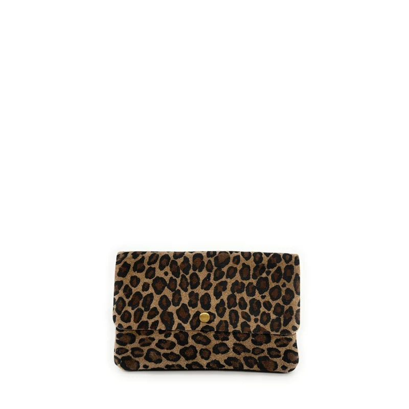 Sac pochette en daim à motif MAELIA JUNGLE Léopard taupe foncé