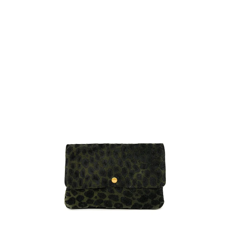 Sac pochette en daim à motif MAELIA JUNGLE Léopard kaki