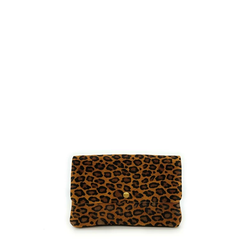 Sac pochette en daim à motif MAELIA JUNGLE Léopard camel