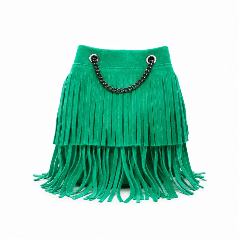 Sac à main à franges en daim TADI Vert menthe