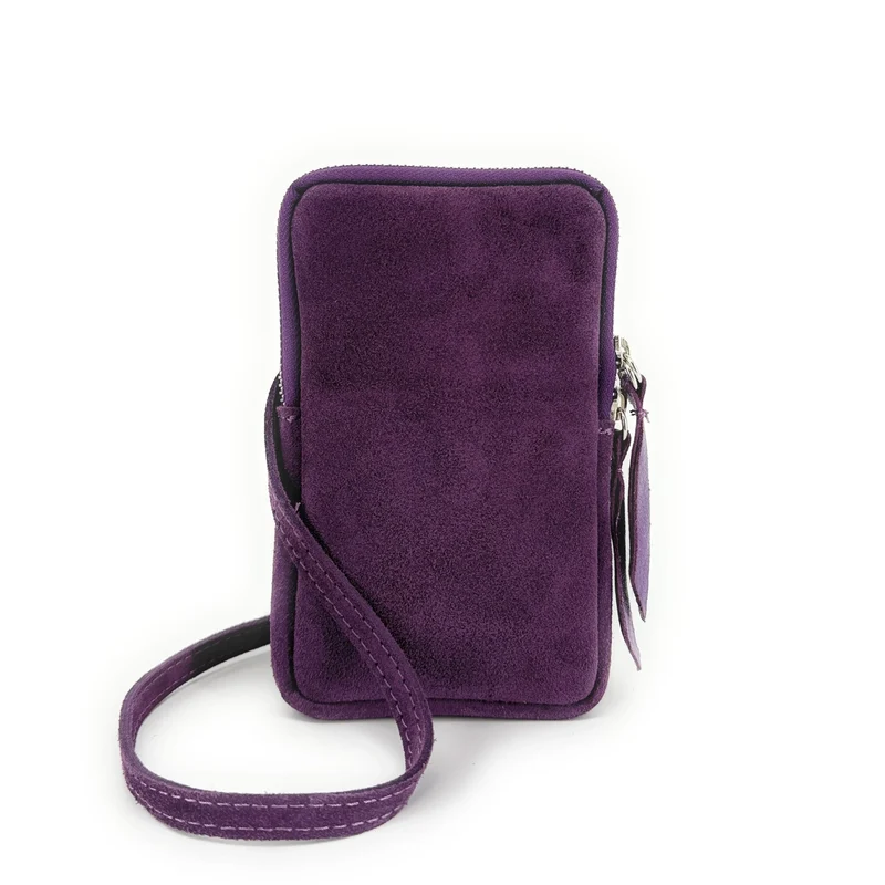 Pochette bandoulière en daim LOUVRE Violet