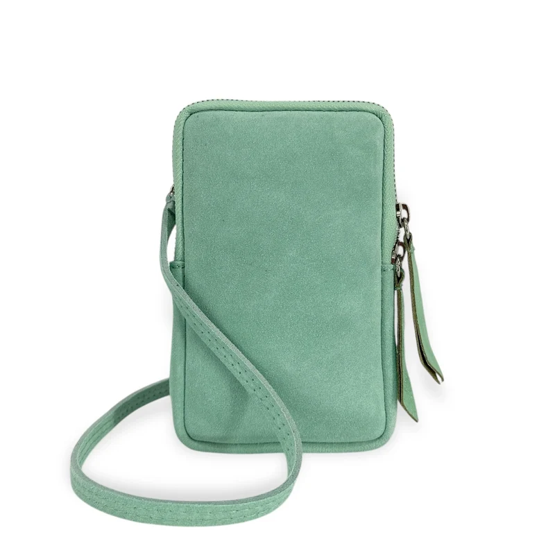 Pochette bandoulière en daim LOUVRE Vert pastel