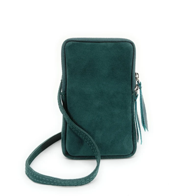 Pochette bandoulière en daim LOUVRE Vert forêt