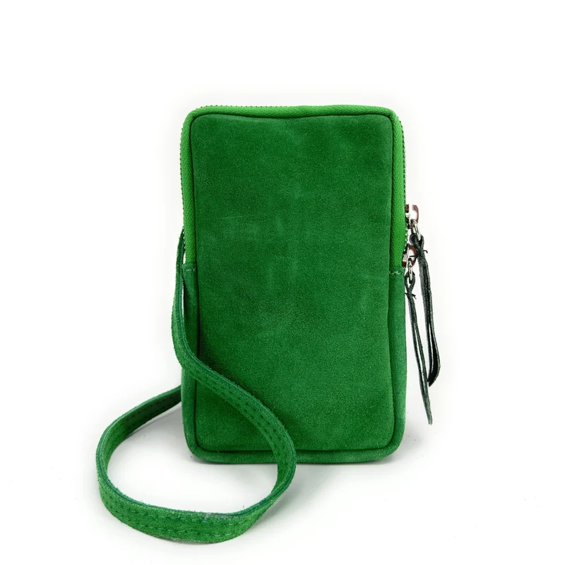 Pochette bandoulière en daim LOUVRE Vert anglais