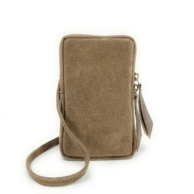 Pochette bandoulière en daim LOUVRE Taupe