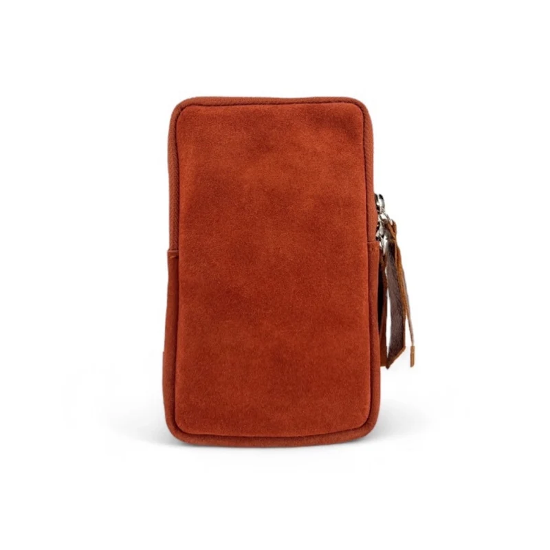 Pochette bandoulière en daim LOUVRE Terracotta