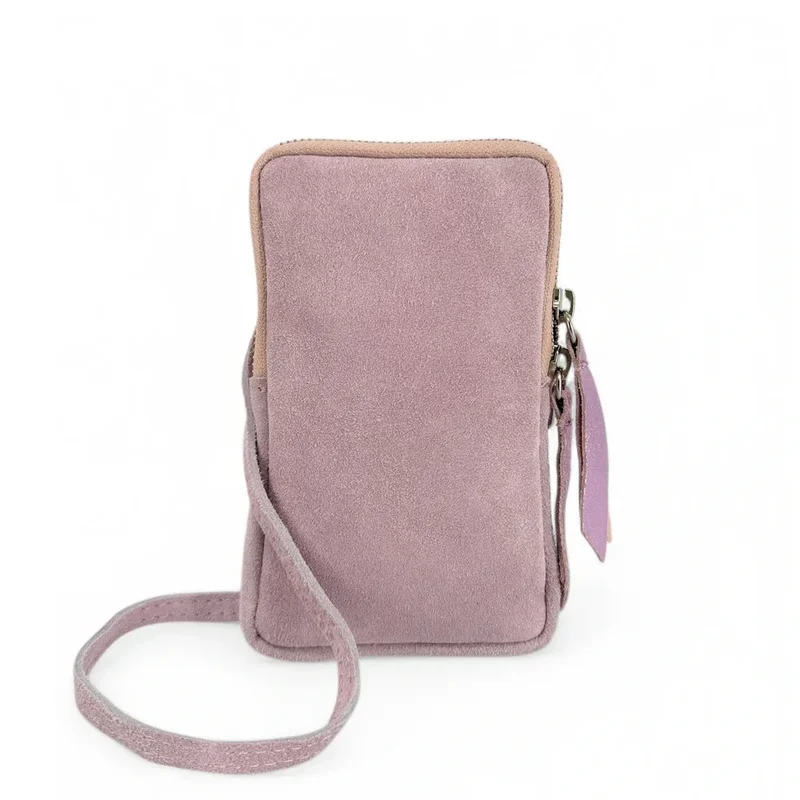 Pochette bandoulière en daim LOUVRE Rose pâle