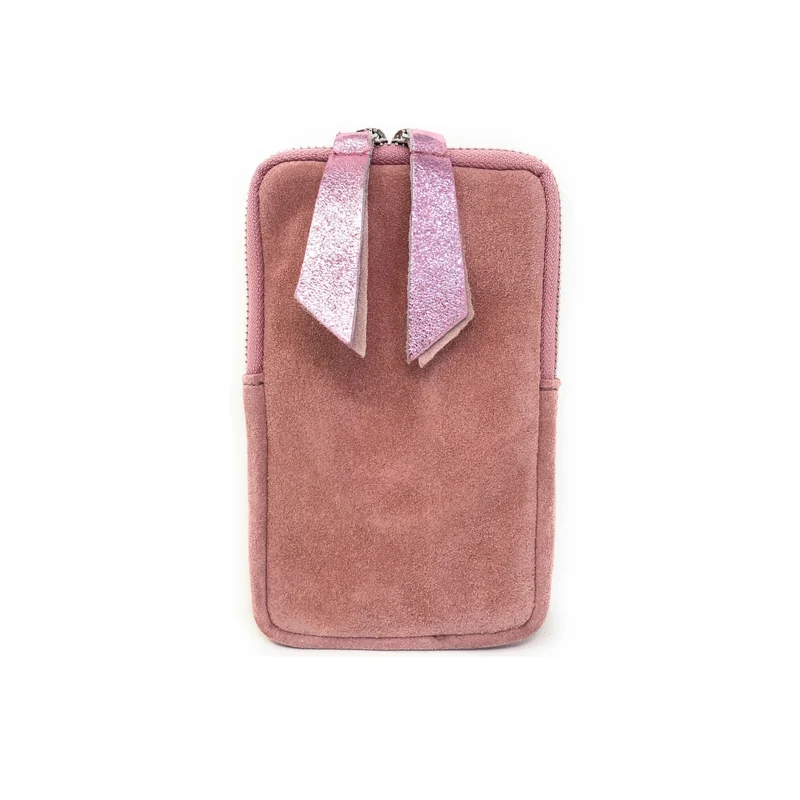 Pochette bandoulière en daim LOUVRE Rose nude