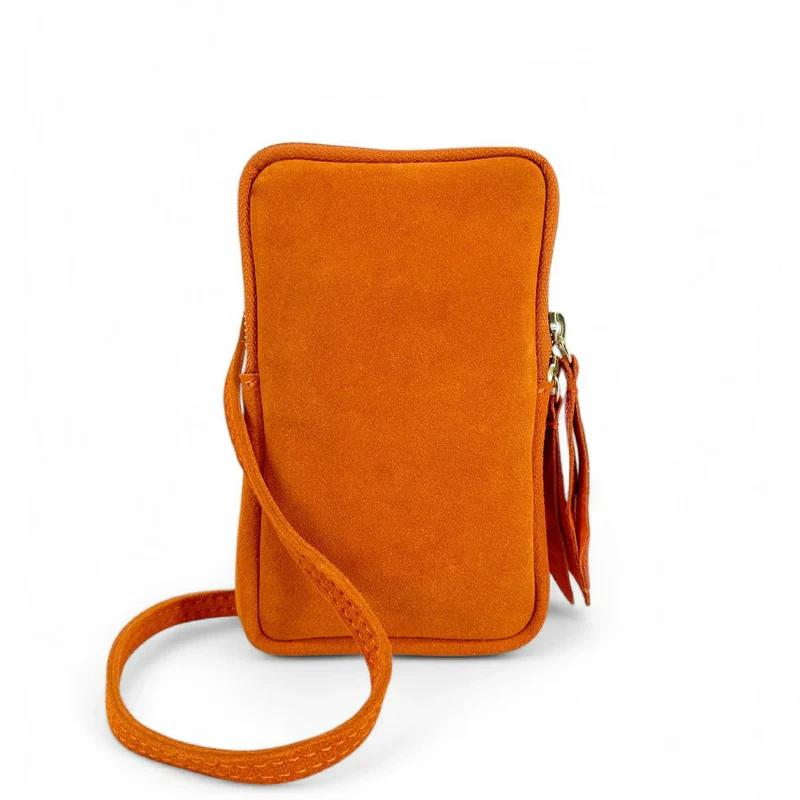 Pochette bandoulière en daim LOUVRE Mandarine