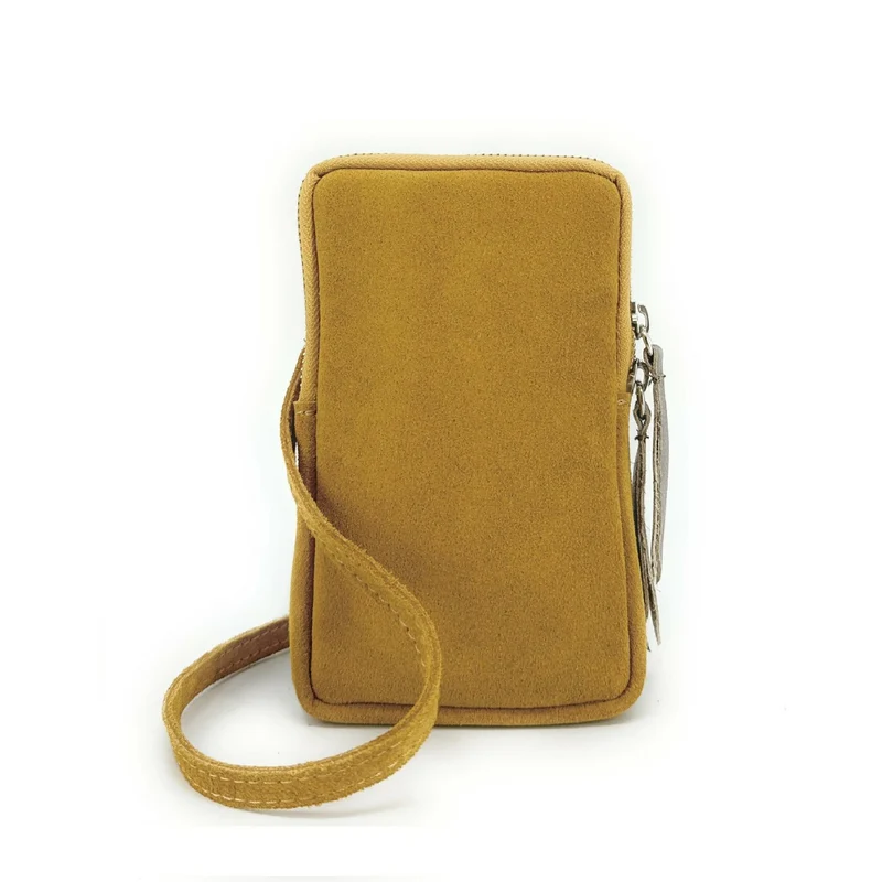 Pochette bandoulière en daim LOUVRE Jaune Moutarde
