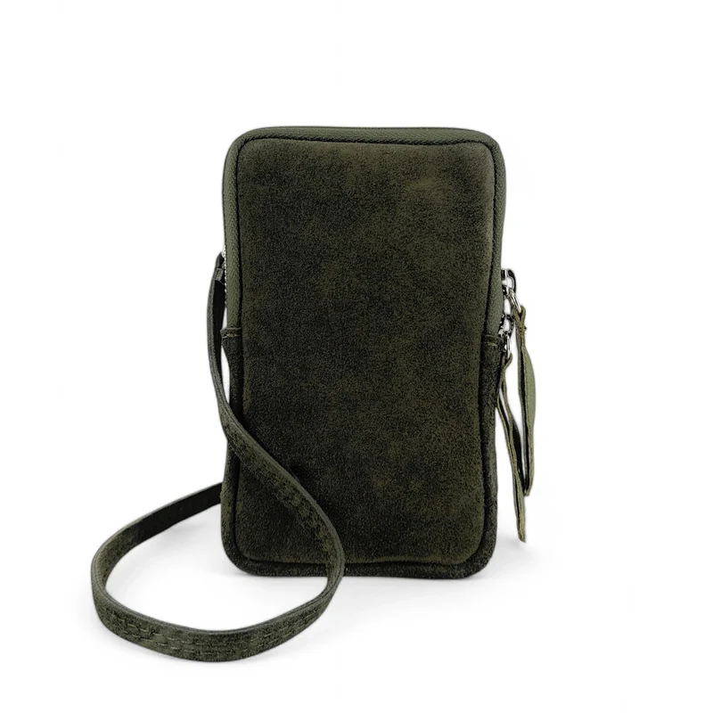 Pochette bandoulière en daim LOUVRE Vert kaki