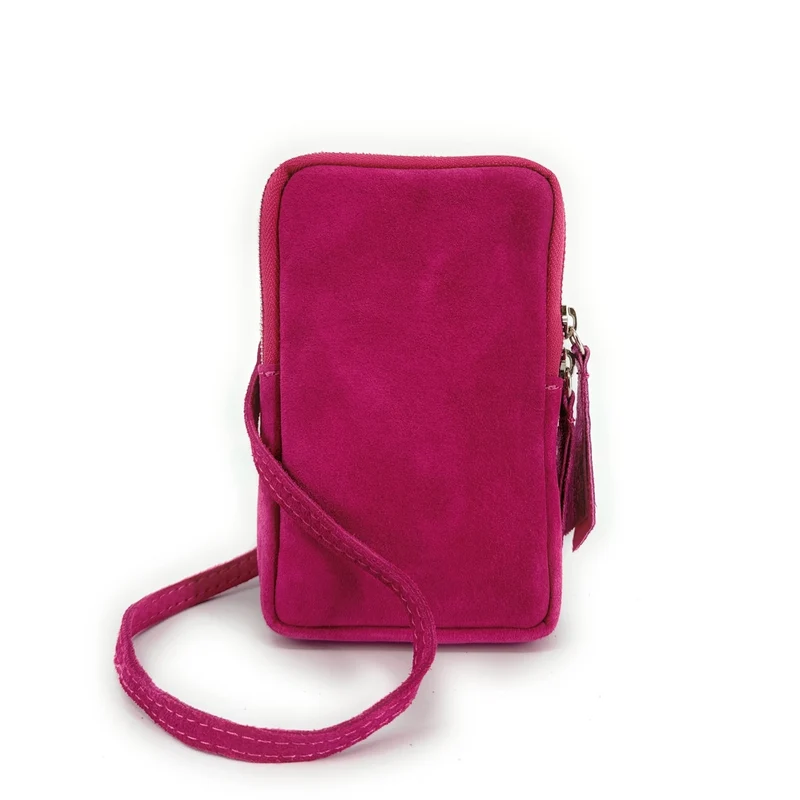 Pochette bandoulière en daim LOUVRE Rose fuchsia