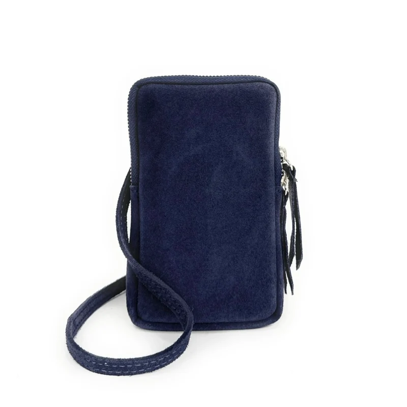 Pochette bandoulière en daim LOUVRE Bleu marine