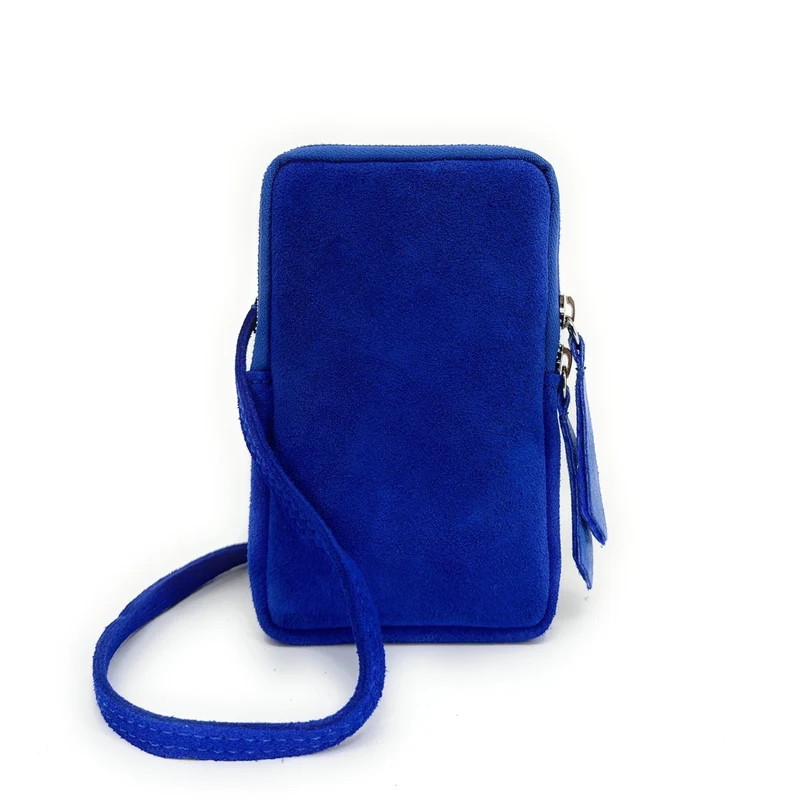 Pochette bandoulière en daim LOUVRE Bleu roi
