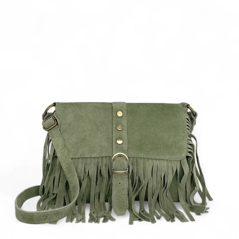 Sac à main en daim PARAISO Vert amande