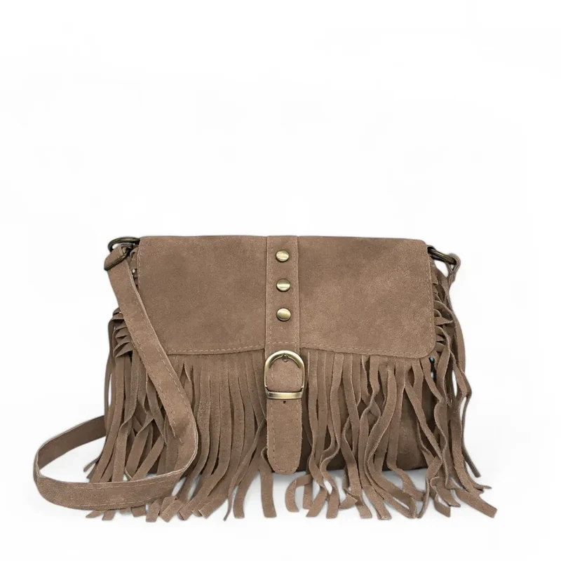Sac à main en daim PARAISO Taupe foncé