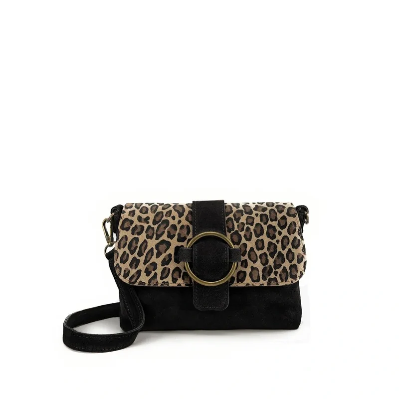 Sac à main en daim imprimé léopard VERONE SUEDE LEO Noir