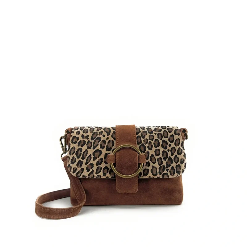 Sac à main en daim imprimé léopard VERONE SUEDE LEO Camel