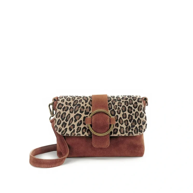 Sac en daim imprimé léopard VERONE SUEDE LEO Rouge brique