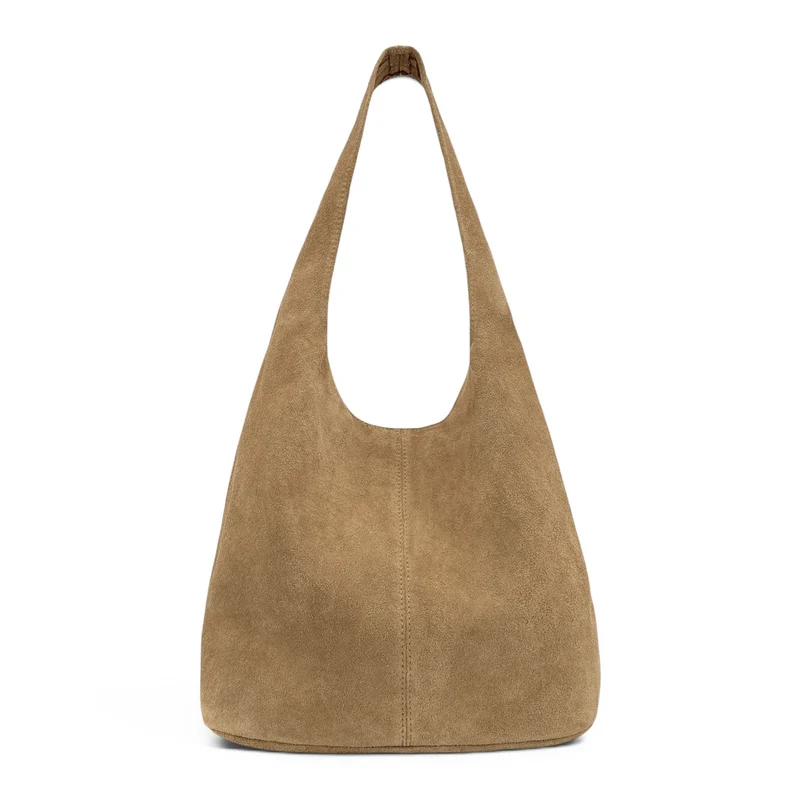 Sac à main de forme HOBO en daim EVA Taupe