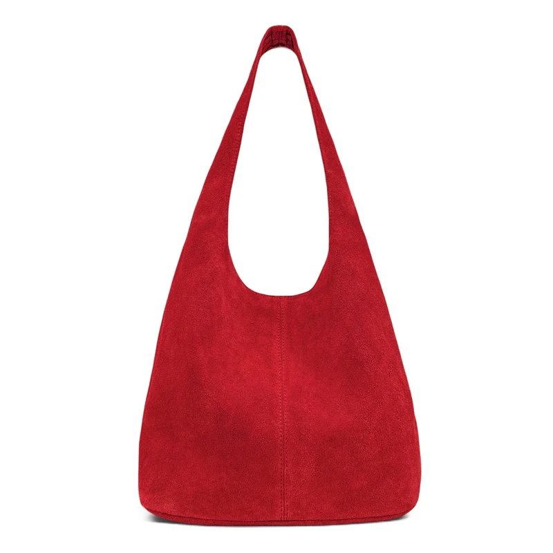 Sac à main de forme HOBO en daim EVA Rouge garance