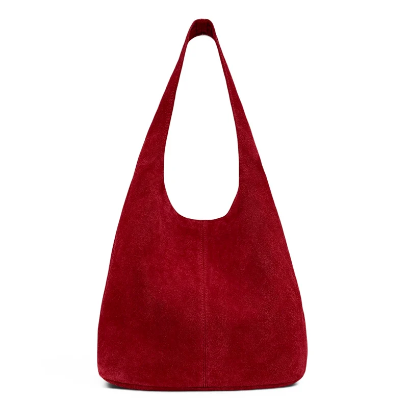 Sac à main de forme HOBO en daim EVA Rouge foncé