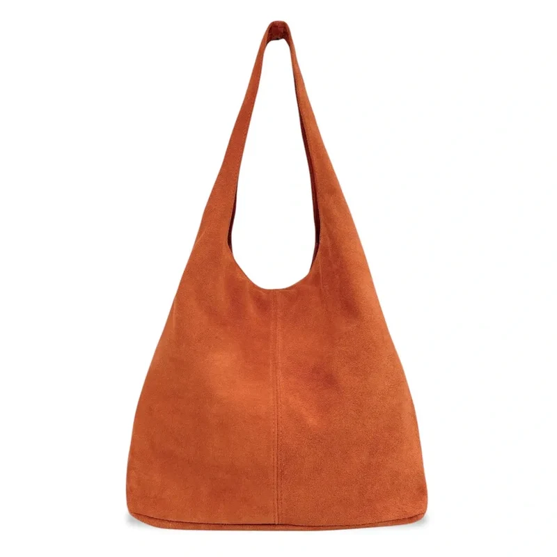 Sac à main de forme HOBO en daim EVA Mandarine