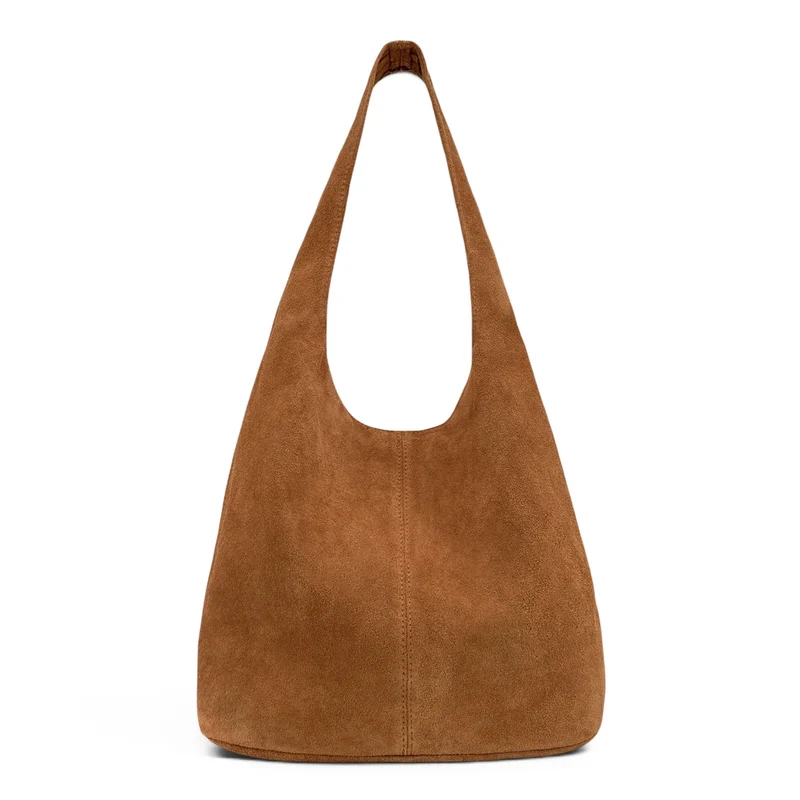 Sac à main de forme HOBO en daim EVA Marron camel